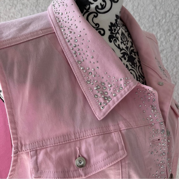 Quacker Factory Jackets & Blazers - Vintage Rhinestone Pink Denim Vest - Quaker Factory Large